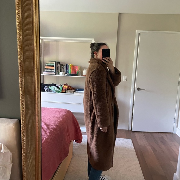 Long Teddy style Coat, Brown - Picture 10 of 12